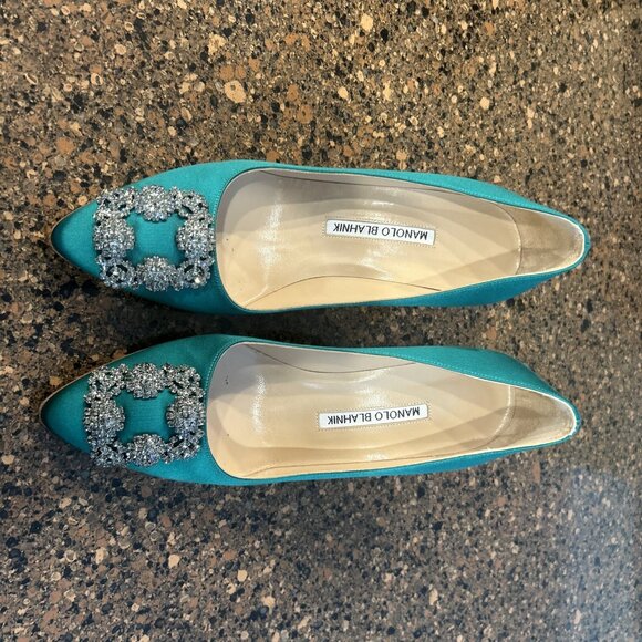 Manolo Blahnik Hangisi Pump Heels Green Size 8 - Picture 7 of 8